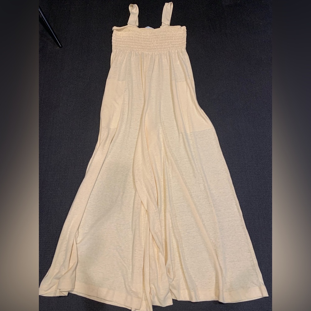 New Free People Beach Sleeveless Homecoming Jumpsuit Wide Leg Yellow Size Large